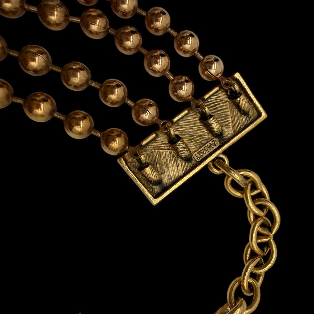 Vintage Monet Egyptian Revival Gold and Rose Gold Beaded Statement Necklace Deco - Picture 10 of 12
